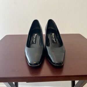 Etienne Aigner Black Leather Square Toe Slip On Block Heel Pumps Size 6.5M